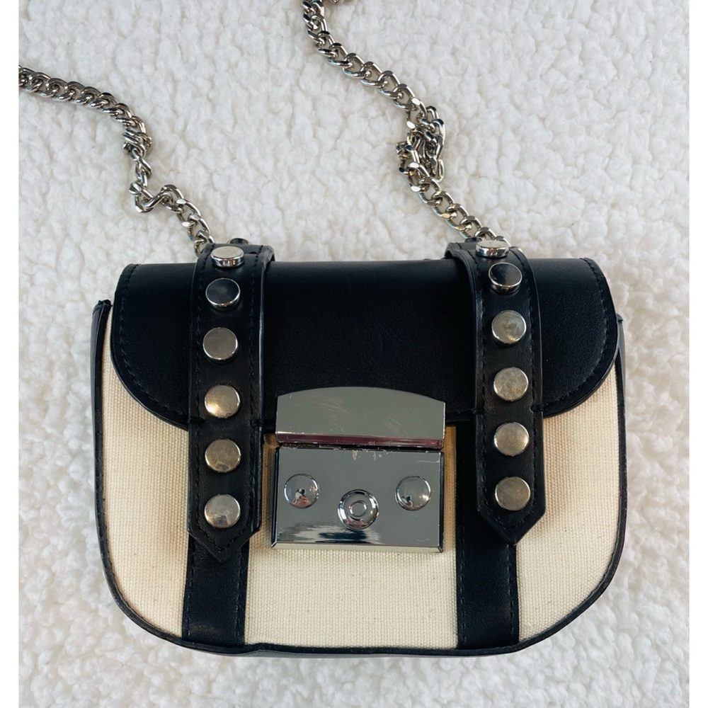 ZARA • Black/Cream Faux Leather and Canvas Studded Mini Chainlink Crossbody Bag - Picture 14 of 16